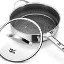 Roomena Saute Pan with Lid, Hybrid Ceramic Nonstick 12 Inch 5Quart TriPly Stainless Steel Skillet, PFAS/PFOA/PTFE Free