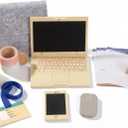 Wooden Pretend Play Home Office Set for Kids, 10Pcs Office Playset with Wooden Toy Laptop & Phone, Toddlers Beverage Cup for Preschool Kid Ages 3+ Years