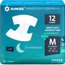 SUNKISS TrustPlus Overnight Adult Diapers with Tabs, Unisex Disposable Incontinence Briefs for Men and Women, Odor Control, Medium, 12 Count