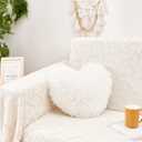MOOWOO White Fluffy Heart Pillow, Faux Fur Throw Pillow,Sherpa Plush Fluffy, Cute Soft Throw Cushion, Valentines Day,Thanks Giving Days,Christmas Day Decorative for Home Bed Couch Heart Shape, 15.7*15.7 Inches