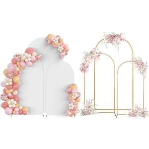 SuuWoee Arch Backdrop Stand Set of 3 With Cover (7.2FT+6FT+5FT),Gold Metal Wedding Arch Balloon Stand With Cover for Birthday Party Baby Shower Graduation Ceremony Decoration