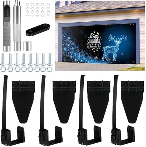 Halloween Garage Door Banner Clamps with Grommet Tool Kit Durable Quality No Damage Installation - Includes Hanging Hooks & Clips, Compatible with All Garage Door Banners(3PK)