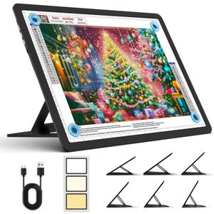 Heanolier Rechargeable A3 Light Board with Stand for Diamond Painting,5100 Lux Magnetic Light Pad with Side Buttons,5000mAH battery,Wireless Light Box for Tracing,LED Light Table for Sketching,Drawing