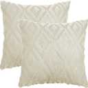 uxcell Set of 2 Shaggy Plush Faux Fur Throw Pillow Covers Solid Striped Soft Pillow Covers for Sofa Living Room 20 x 20 Inch Khaki-1