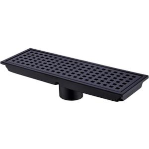 Linear Shower Floor Drain with Removable Cover Grid Grate 12 inch Long Rectangle, SUS 304 Stainless Steel Matte Black Plated Finish