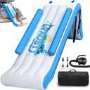 LVAOSTT Inflatable Pontoon Slide 11Lx3.2Wx4.5H FT, Inflatable Pontoon Boat Water Slide for Kids Adults Summer Lake Sea Boat Water Fun, Electric Air Pump and Storage Bag