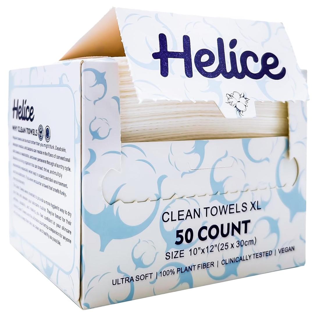 2 x Helice Face Towels, 10"12" Disposable Face Towel, Face Towelettes XL, Ultra Soft Makeup Remover Dry Wipes, Thick Face Towel for Sensitive Skin, 50 Count (1 Pack)