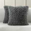 FUTEI Dark Grey Decorative Throw Pillow Covers 24x24 Inch Set of 2,Soft Fluffy Faux Wool Fur Boucle Textured European Cushion Case,Modern Home Decor for Couch Bed Living Room Office