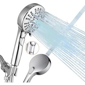 WHZeffect Handheld Shower Head with 79 Inches Long Hose,7 Spray Modes High Pressure ShowerHead with On Off Switch,Built in Power Wash to Clean Pets, Adjustable Shower Brackect,Chrome