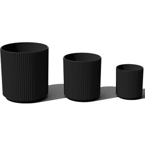 Veradek Demi Series Set of 3 Round Planters for Porch, Patio, Backyard | Durable Plastic-Stone Material | Modern Dcor for Tall Plants, Flower (Black)