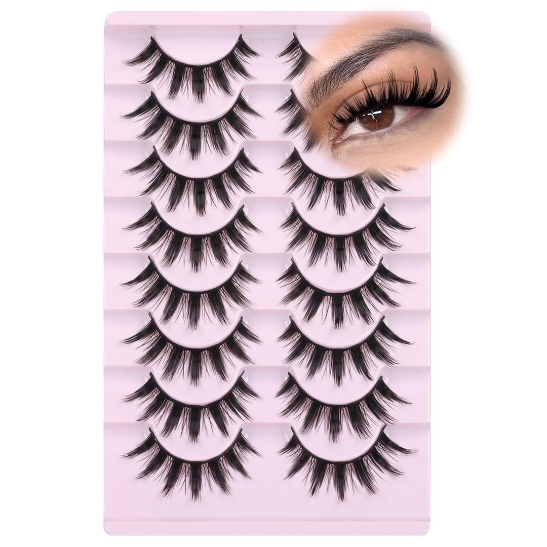 Manga Lashes Pair of 8 15mm Wispy Spiky Anime False Eyelashes Natural Look 8D Volume Faux Mink Lashes for Asian Korean Japanese Cosplay Doll Eye Extensions Style by GVEFETIEE
