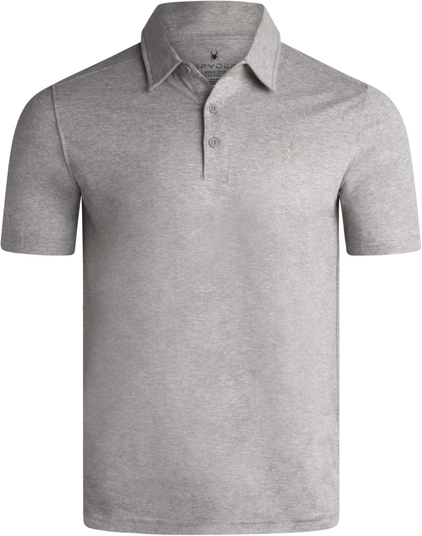 Spyder Mens Golf Polo Shirt - Moisture Wicking Soft Short Mens Polo Shirts Short Sleeve Athletic Fit Collared Golf Shirts (Large, Heather Grey)