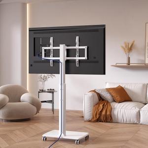 White Rolling TV Stand for 32 to 55 65 75 85 Inch TVs, Corner TV Floor Stand with Mount, Universal Portable Mobile TV Cart on Wheels, Small TV Stand for Bedroom, Living Room, Conference Room