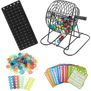Bingo Game Set, Includes Bingo Wheel Cage, 75 Colored Bingo Balls, 50 Bingo Cards, 300 Colorful Bingo Chips, Master Board, Great for Large Groups, Parties