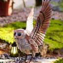 Nacome Garden Owl Statue for Yard Art: Metal Outdoor Sculptures with Solar Lantern for Clearance Lawn Decor for Patio Balcony Front - Gifts for Mom Grandma