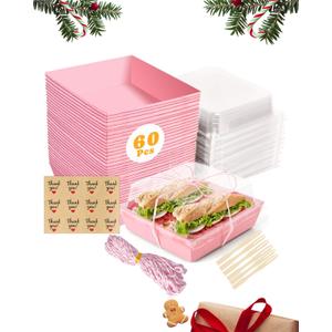 60 Pack Pink Charcuterie Boxes with Clear Lids, Individual 5 Inches Small Paper Charcuterie Bakery To Go with Lid - Disposable Party Favor Boxes for Food, Sushi, Cookie, Cake Slice, Dessert, Sandwich