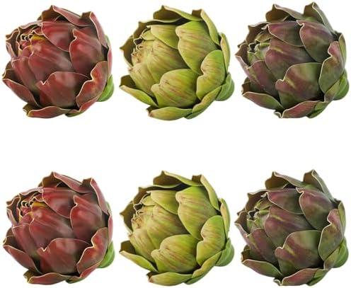 LibeLiro 6Pcs Large Colorful Artificial Artichokes Fake Vegetables Faux Artichokes for Wedding, Party, Home, Kitchen, Table Decorations