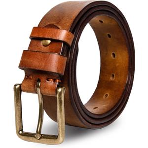 Thicken Full Grain Leather Mens Belt Heavy Duty Mens Work Belt Mens Belt High Hardness Buckle Packed In Gift Box (48(Fit Pants Size 46), Brown)