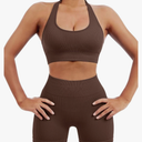 SUUKSESS Women Seamless Ribbed Workout Set Backless Sports Bra Booty Biker Short m