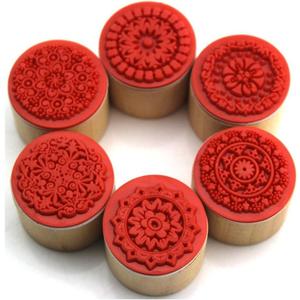 DECORA 6 Pieces Floral Pattern Round Wooden Rubber Stamp for Scrapbooking