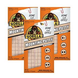 Gorilla Mounting Putty, Natural Tan Color, 84 Pre-Cut Squares (Pack of 3) - Non-Toxic Removable & Repositionable Wall Putty