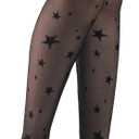 Women fishnet tights black fishnet stockings for women star patterned tights leggings (Black)