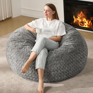 Hobestluk 4ft Bean Bag Chairs for Adults Large Beanbag Chair with Chevron Plush Fur Cover Big Bean Bag Chair for Living Room Bedroom Dorm Office - Grey (44 x 44 x 24)