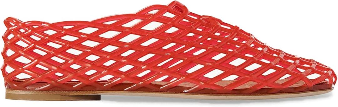 Mesh Ballet Flats with Closed Toe Comfortable Clear Adult Jelly Shoes for Casual Women (9, Red)