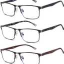 3 Pack Blue light Blocking Reading Glasses for Men, Stylish Metal Frame Readers