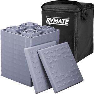 RVMATE RV Leveling Blocks 12 Pack, Heavy Duty Camper Leveling Blocks, Leveling Blocks for RVs, Reduce Trailer Movement, Trailer Leveling Blocks Great for Single and Dual Wheels, Grey