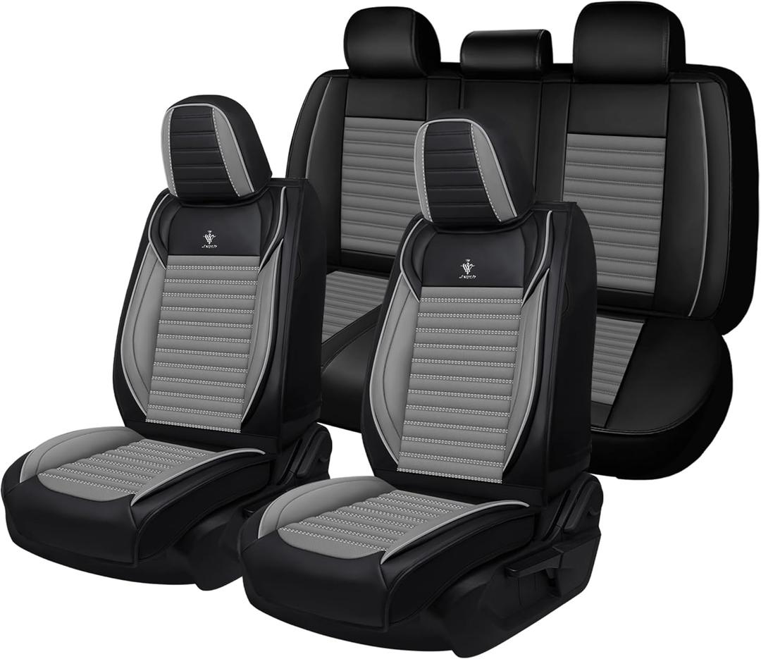 Car Seat Cover for Toyota Prius 2002-2026 Full Coverage Nappa Leather Car Seat Protector, Fashion Anti-Slip Waterproof Breathable Easy to Install, Auto Interior Accessories(Full Set,Black&Gray) (5 Seats Standard)