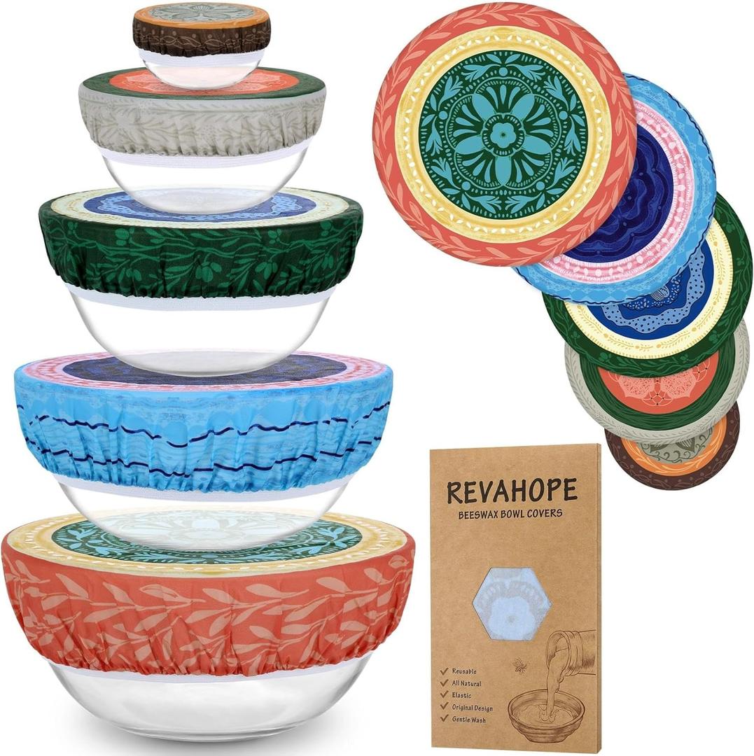 5-Size Reusable Beeswax Bowl Covers for Bread Proofing, Cotton Cloth Flexible Beeswax Wraps for Food Storage(Colorful Concentric Circle)