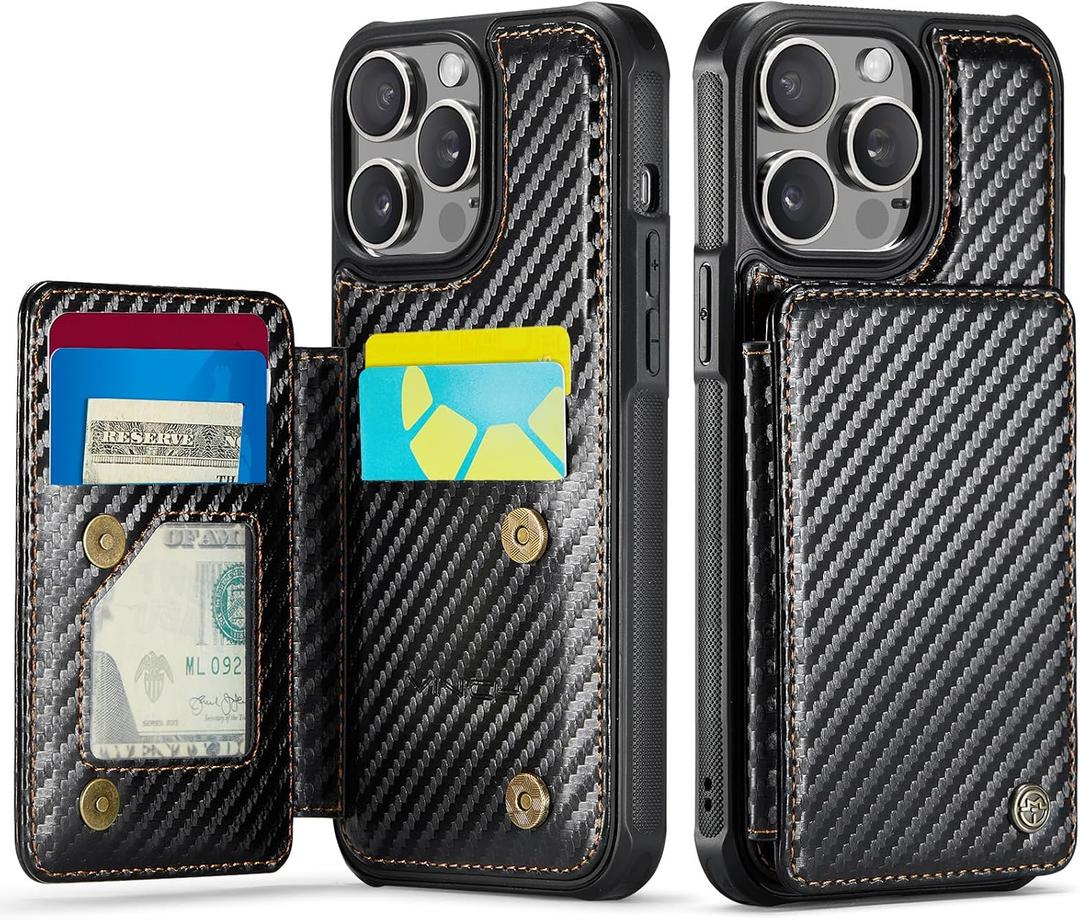Vinich for iPhone 13 Pro Max Wallet Case with Card Holder, Carbon Black | RFID Blocking Credit Slots, Kickstand, Shockproof Flip Phone Cover, PU Leather, Double Magnetic Clasp
