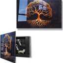 Biometric Gun Safe for Handgun, Pistol Safe with Fingerprint & KEY Access, Tree of Life Tempered Glass Hidden Gun Storage with Decor Function For Wall-Mounted