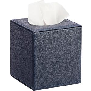 Sumnacon Tissue Box Cover Square Tissue Box Stylish PU Tissue Box Holder with Magnetic Bottom,Leather Cube Tissue Cover for Living Room Bathroom Bedroom Table Desk Home Office Car, Navy Blue