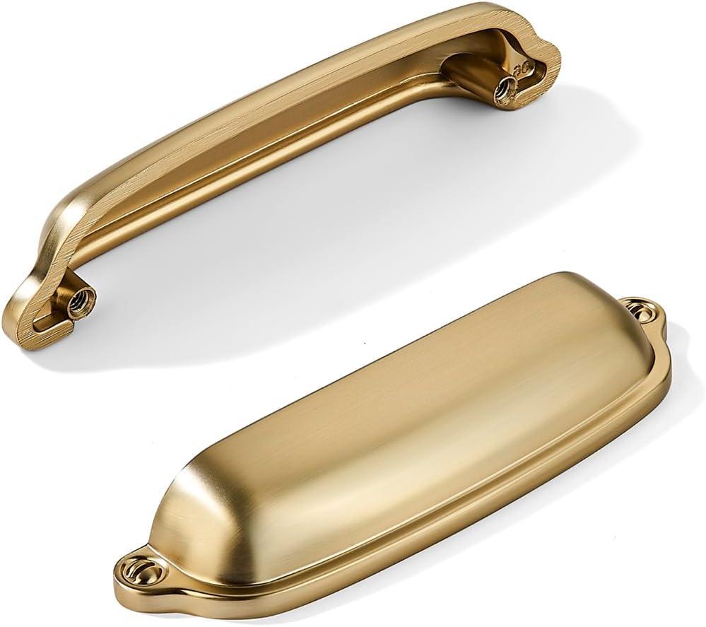khtumeware 10 Pack Champagne Bronze Cup Pulls 4 Inch Center to Center - Cabinet & Drawer Handles for Kitchen Hardware