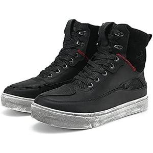 BORLENI Cowhide Leather Motorcycle Shoes for Men- Reinforced Street Waterproof Motorcycle Riding Boots with Side Zipper Ankle Support, Anti-Slip Sole Casual Breathable Powersports Shoes Black, Size 10