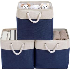 DECOMOMO Cube Storage Bins 13x13 Storage Cubes for Toys, Shelves, Closet and Cube Organizer (Navy Blue & White, 3 Pack)