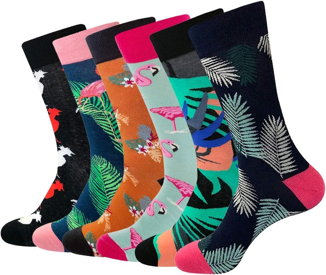 Mens Christmas Socks Novelty Crew Dress Holiday Socks Winter Crazy Fun 6 Pairs (Assorted Series B)