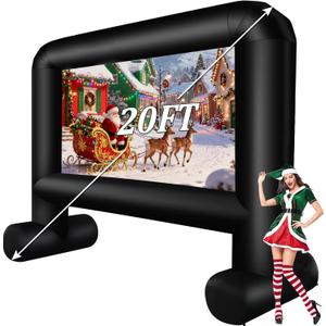 Inflatable Projector Screen Outdoor, 20FT Blow up Movie Screen Support Front & Rear Projection for Backyard Outdoor Movie Night Barbecue Pool Party with Blower and Carry Bag