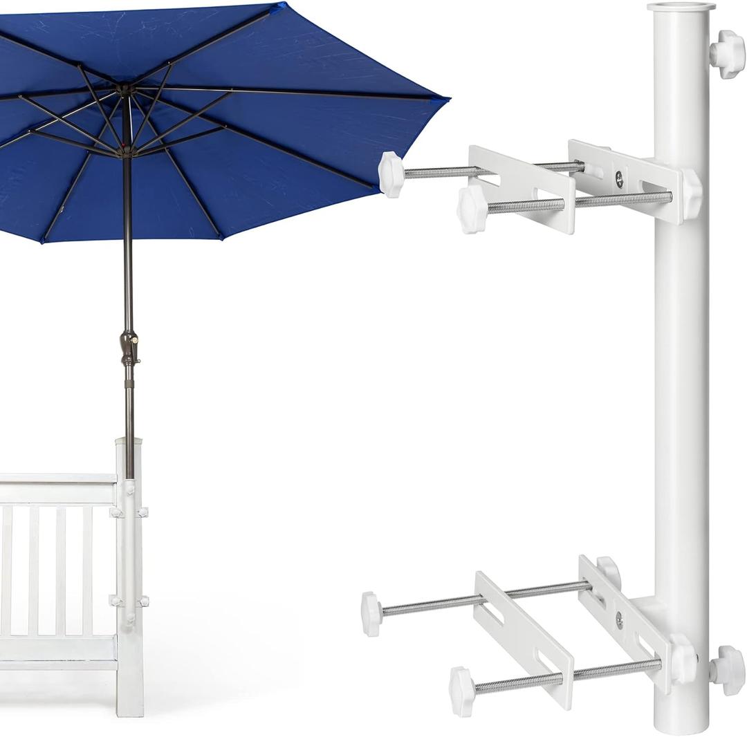 Heavy Duty 304 Stainless Steel Patio Umbrella Holder,Deck Umbrella Holder,for Outdoor Fixed Deck Railing Post(Range/3in-6in) Umbrella Deck Mount(Post, White), Onesize