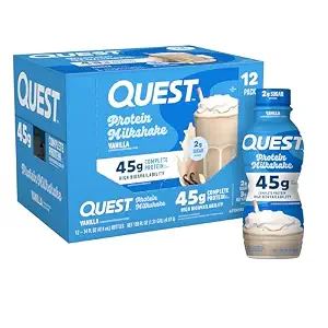 12 x Quest Nutrition Protein Milkshake, Vanilla, 45g Protein, 2g Sugar, High Protein, Low Sugar, Gluten Free, 1 Count (EXP 02/16/27)