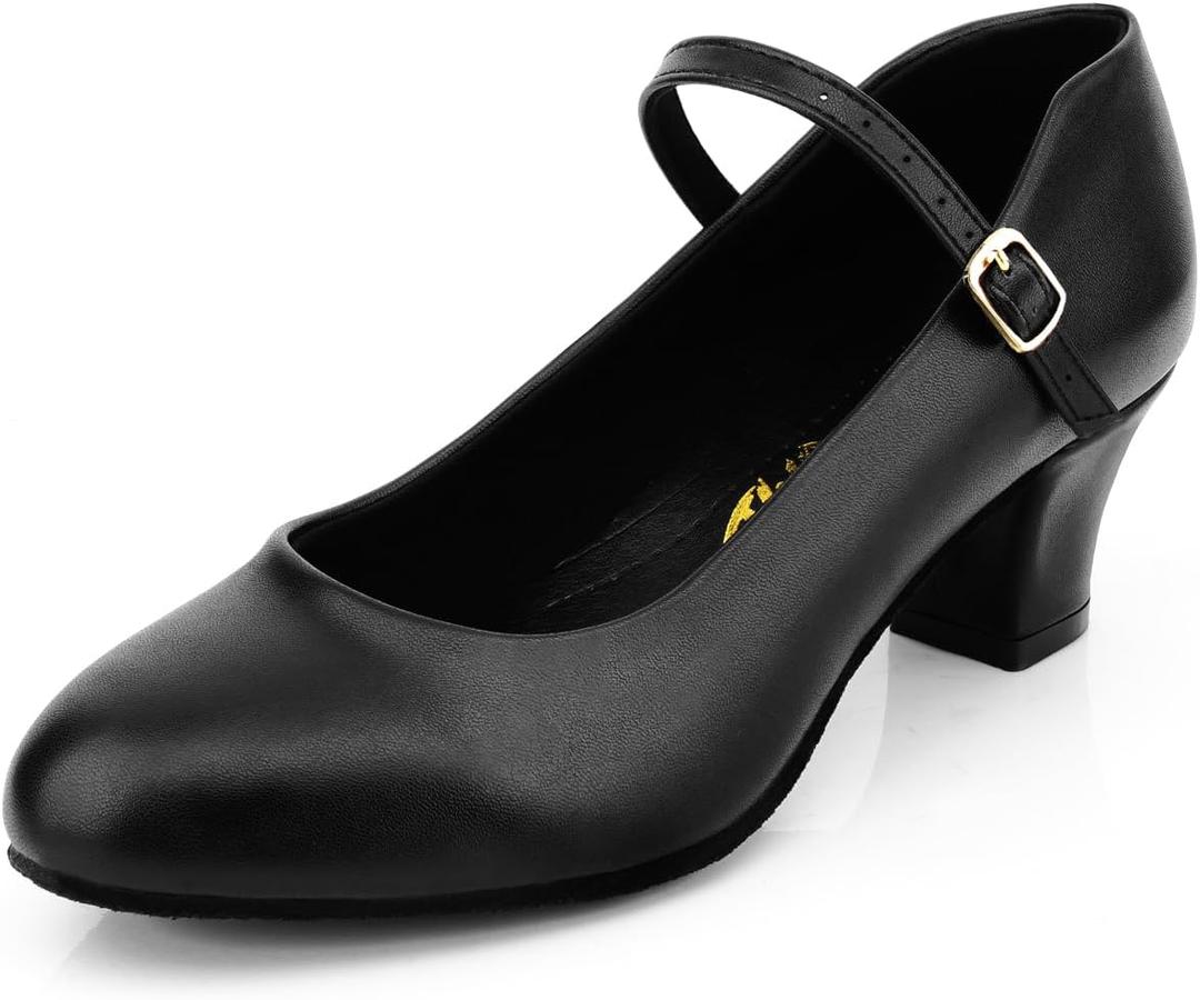 Womens Black Latin Salsa Character Shoes Ballroom Dance Heels Prom Wedding Shoes Dress Pump (8.5)