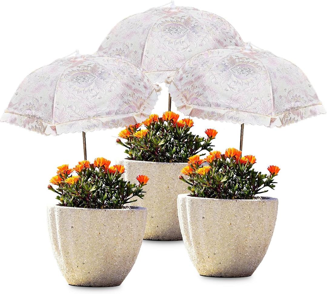 TIMSO Adjustable 3 Pack Plant Shade Umbrella for Outdoor Garden - Sun Protection Cloth & Umbrella for Plants, Potted Plants, and Garden Beds (Large, Lilac)