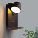 Swing LED Plug In Wall Sconce With Shelf For Bedroom Bedside, Rotatable Metal Reading Wall Lamp With USB Charging Port, 2700K Warm White NightlightModern Contemporary Wall Light Fixture , Black