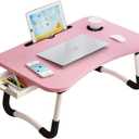 Lap Desk with Storage Drawer, Holders for Cup and Tablet, Tray Table with Foldable Legs, Laptop Bed Stand, Portable Standing Table for Sofa Couch Floor (23.6", Pink)