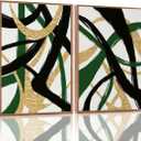 Yolbcdr Framed Wall Art Abstract Canvas Wall Art Set of 2 Black Gold and Green Decor Pictures Modern Print Artwork for Bedroom Living Room Office 12x16 inch Framed