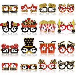Pajean 32 Pcs Movie Night Party Decorations Eyeglasses Movie Theater Black Red Gold Paper Glasses Frame Film Props Photo Booth for Theater Themed Carpet Birthday Party Favors Supplies