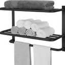 Towel Rack for Bathroom, DEWVIE 23 Inch Tower Holder with Tower Bars, SUS 304 Stainless Steel Lavatory Bath Towel Shelf Towel Hanger Wall Mount, 3-Tier (Matte Black)
