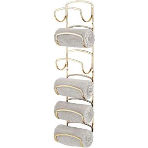 mDesign Metal Towel Storage Unit Bathroom Towel Storage for Towels Practical Towel Rack Also for Bathroom Accessories Brass